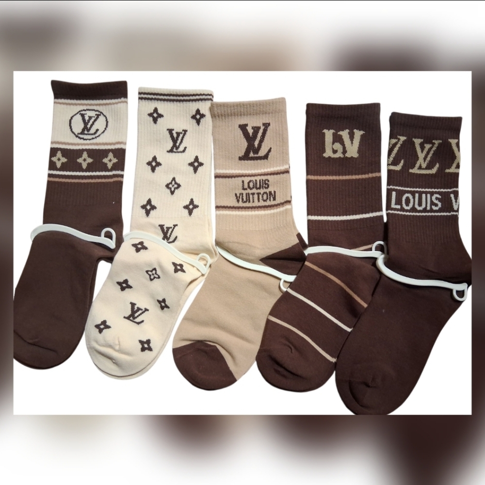 Louis Vuitton Unisex Brown and Cream Casual Socks Collection